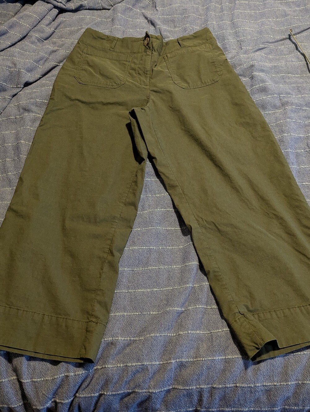 Hilary Radley Olive Green Wide-Leg Crop Stretch Pants, 14